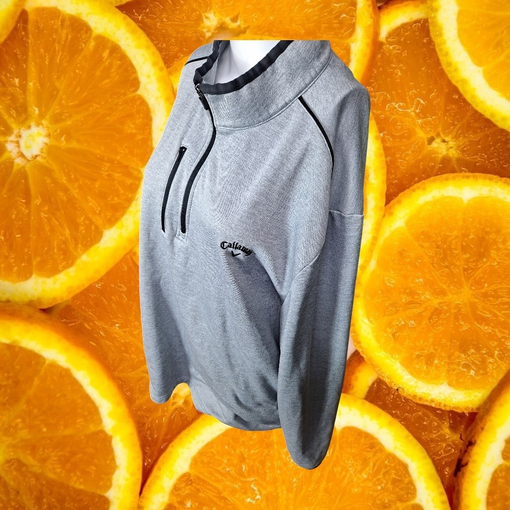 Callaway Mens XXL Gray Heather Quarter Zip Golf Pullover Chest Pocket Mock Neck
